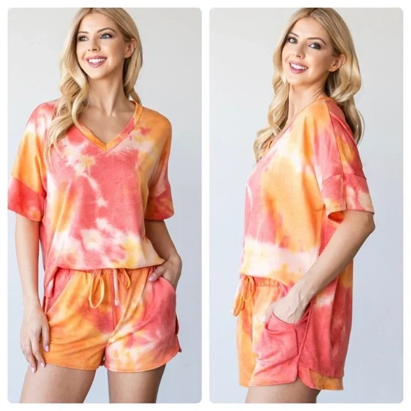 $20 start 34☀️tie dye V neck short set - Picture 1 of 7
